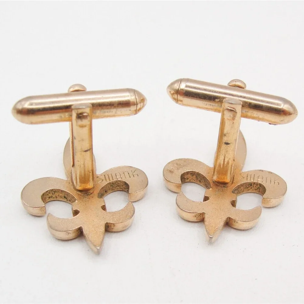 Vintage Swank Gold Tone Fleur de Lis Cufflinks Royal French Heraldry Wedding MCM